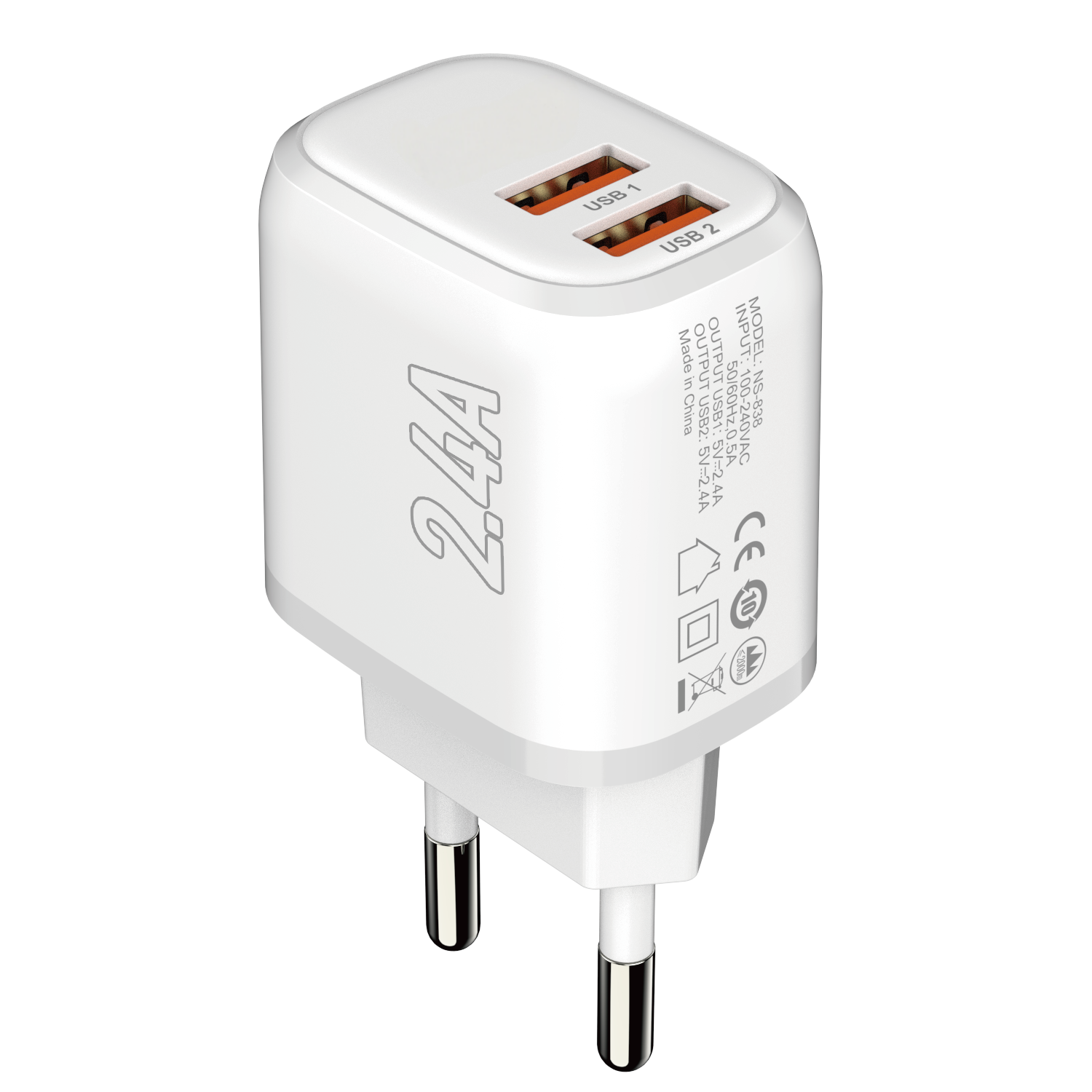 YLC 2.1A USB A Dual Ports Charger Adapter-US/UK/EU/IN Plug - Image 2